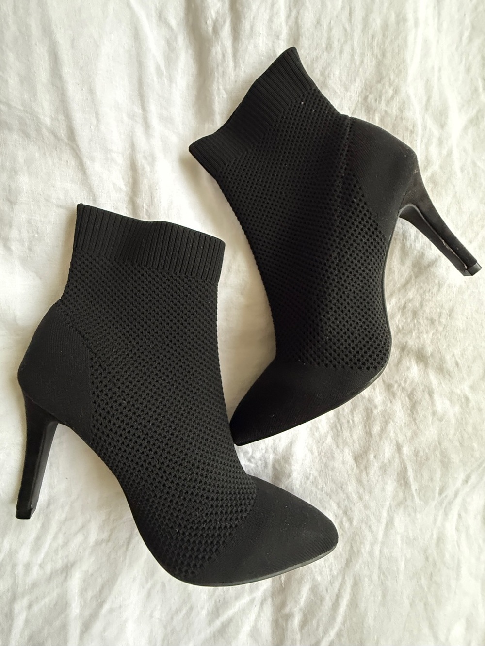Women's Black Knit Sock Booties - Stretch Ankle Heels